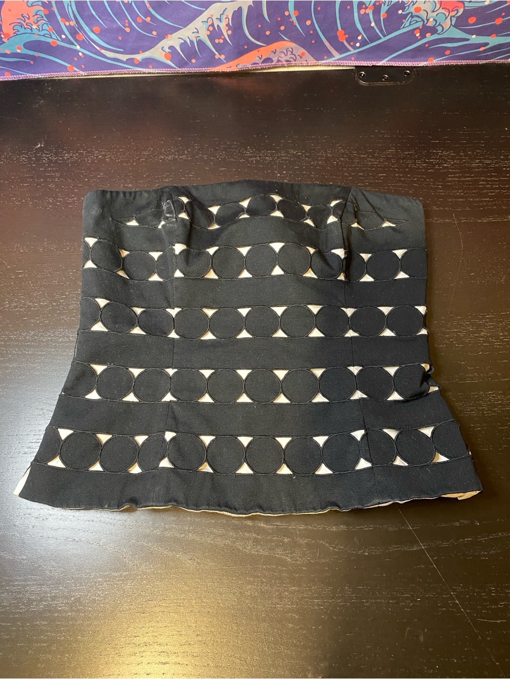 Black and Cream Patterned Strapless Top